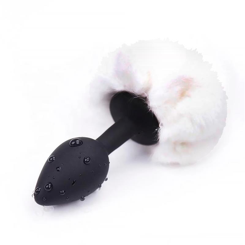 Butt Plug with Pompon White Size S