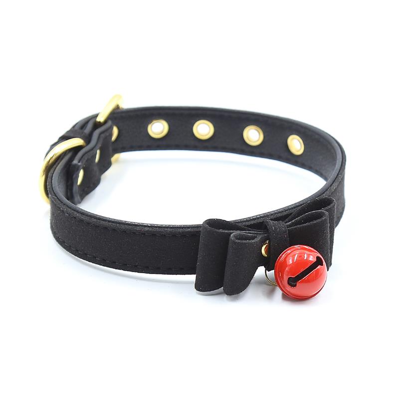 Collar with Bow and Rattle 44 cm Black Red