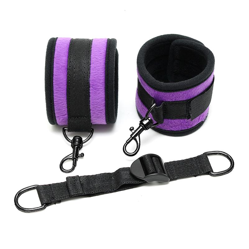 Rimba Bondage Play Ankle Cuffs with Adjustable Spreader Strap Adjustable Purple