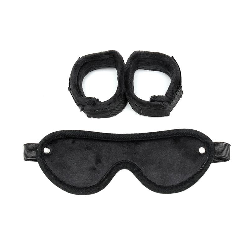 Rimba Bondage Play Hand Cuffs with Mask Adjustable Black