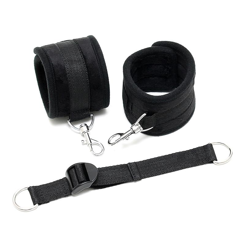 Rimba Bondage Play Ankle Cuffs with Adjustable Spreader Strap Adjustable Black