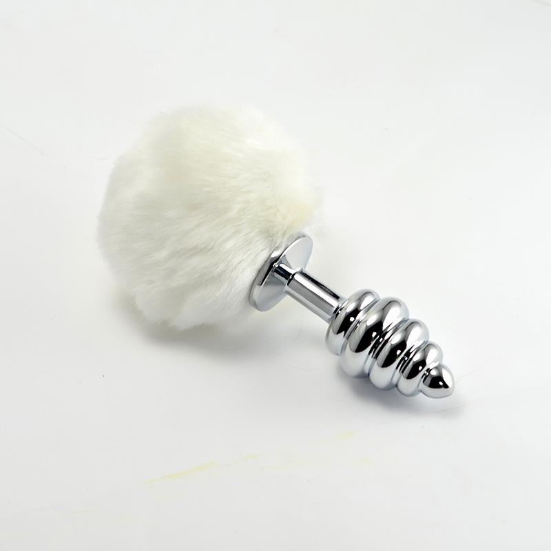 Metal Spiral Butt Plug with White Pompon