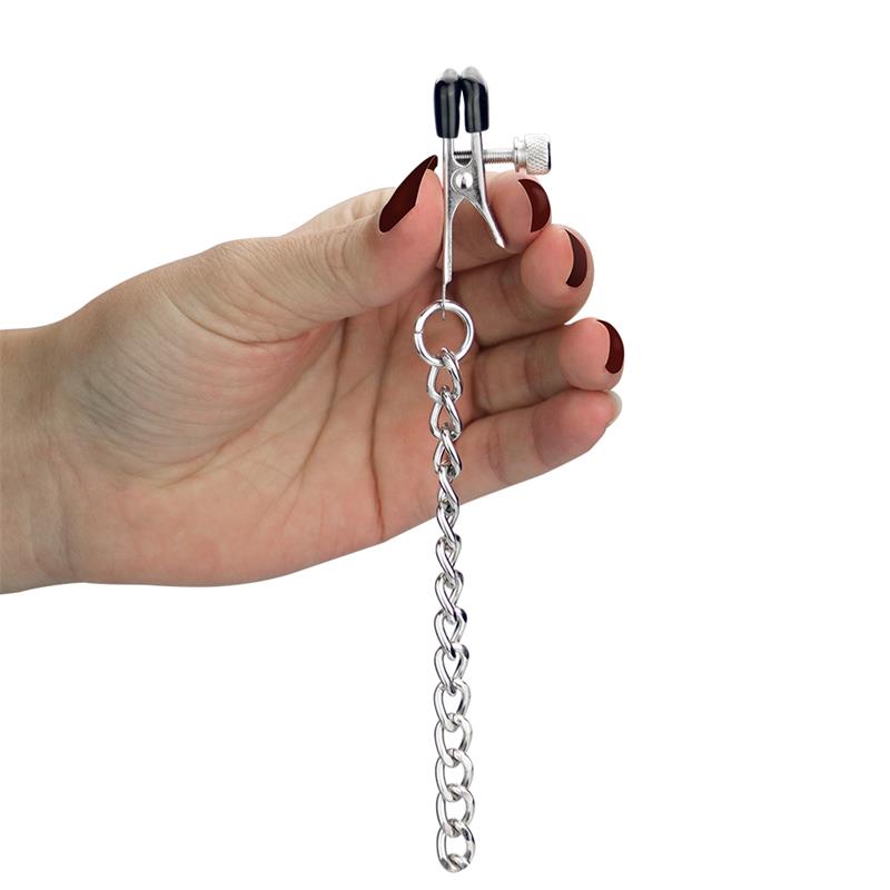 Chain with Nipple and Clitoris Clamps Red