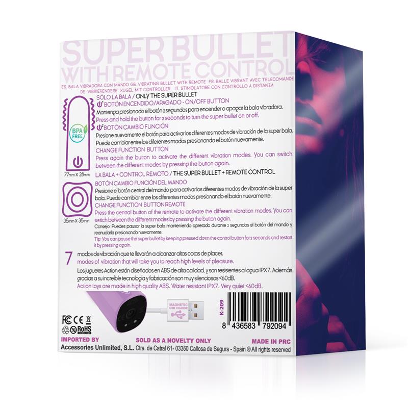 Dhalia Super Vibrating Bullet with Remote Control High powered USB Purple