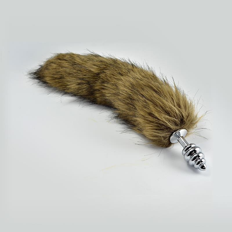 Metal Spiral Butt Plug with Brown Fox Tail Size L