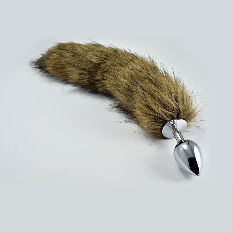 Metal Butt Plug with Brown Fox Tail Size S