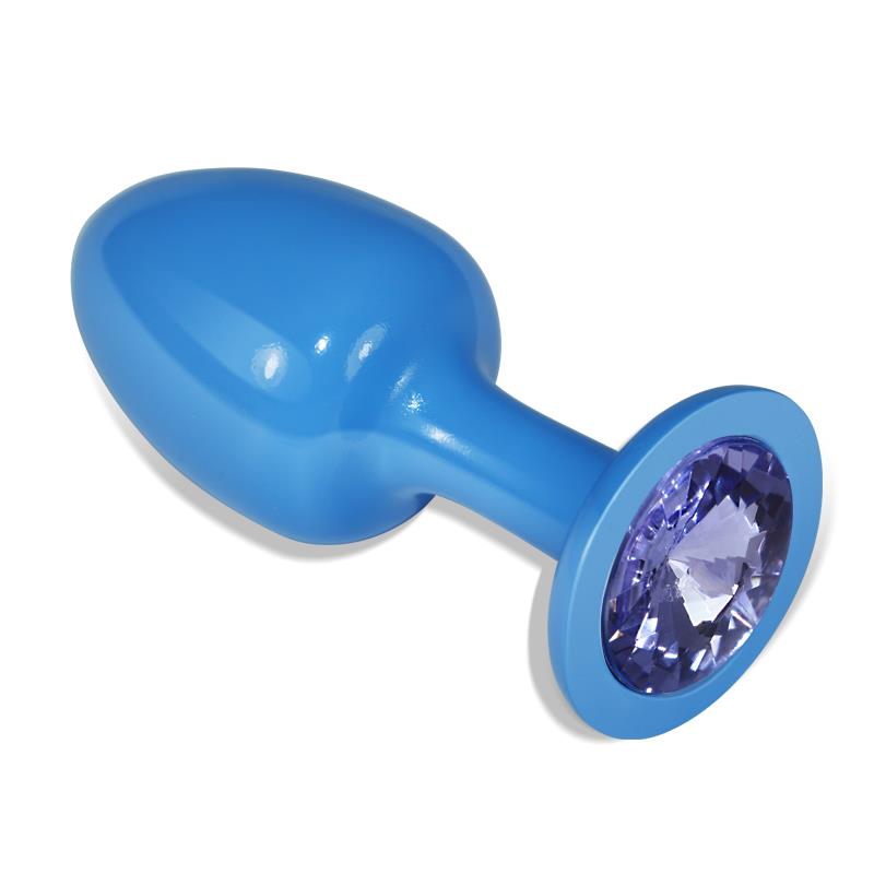 Metal Butt Plug Blue Rosebud with Blue Jewel